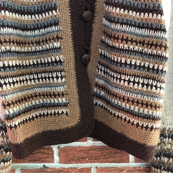 Handmade Knit Crochet Cardigan Grannycore Brown Tan Size Medium - Picture 5 of 13
